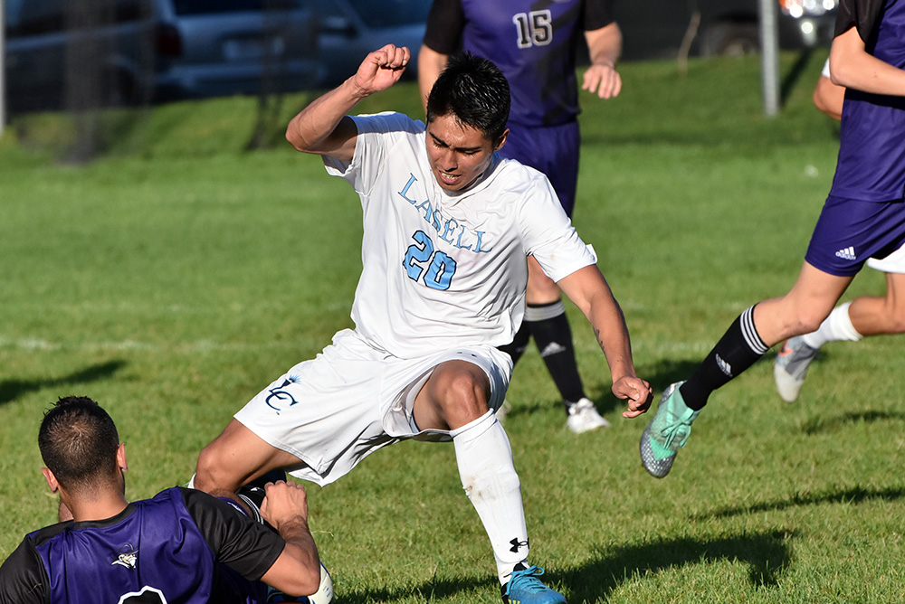 MSOC: Lasell downs Curry for first victory; Villacorta scores twice for Lasers