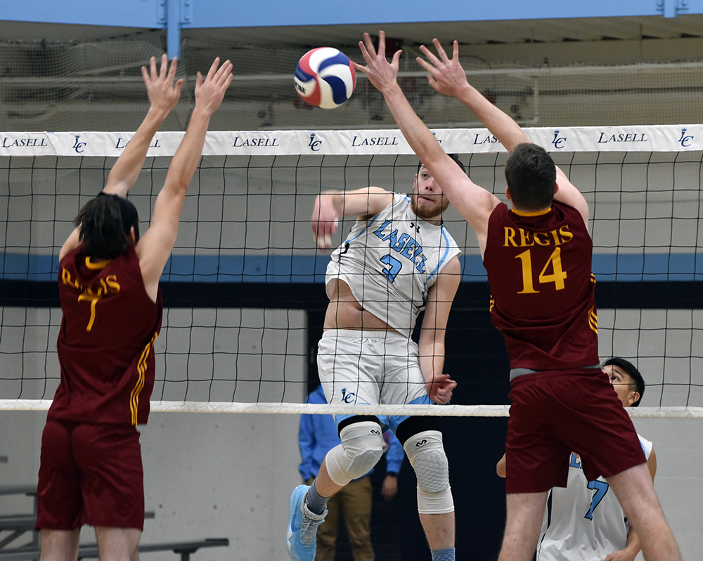 MVB: Lasers split conference tri-match; Sterenberg totals 13 digs in 3-2 win over JWU